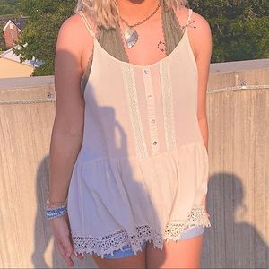 Off white lace-trimmed tank